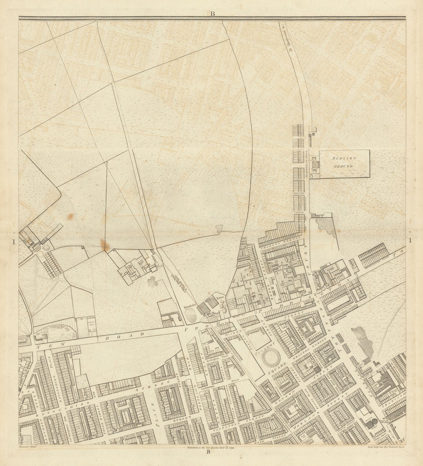 Horwood London B1 Marylebone Fitzrovia Regents Park Tottenham Court Rd 1793 map